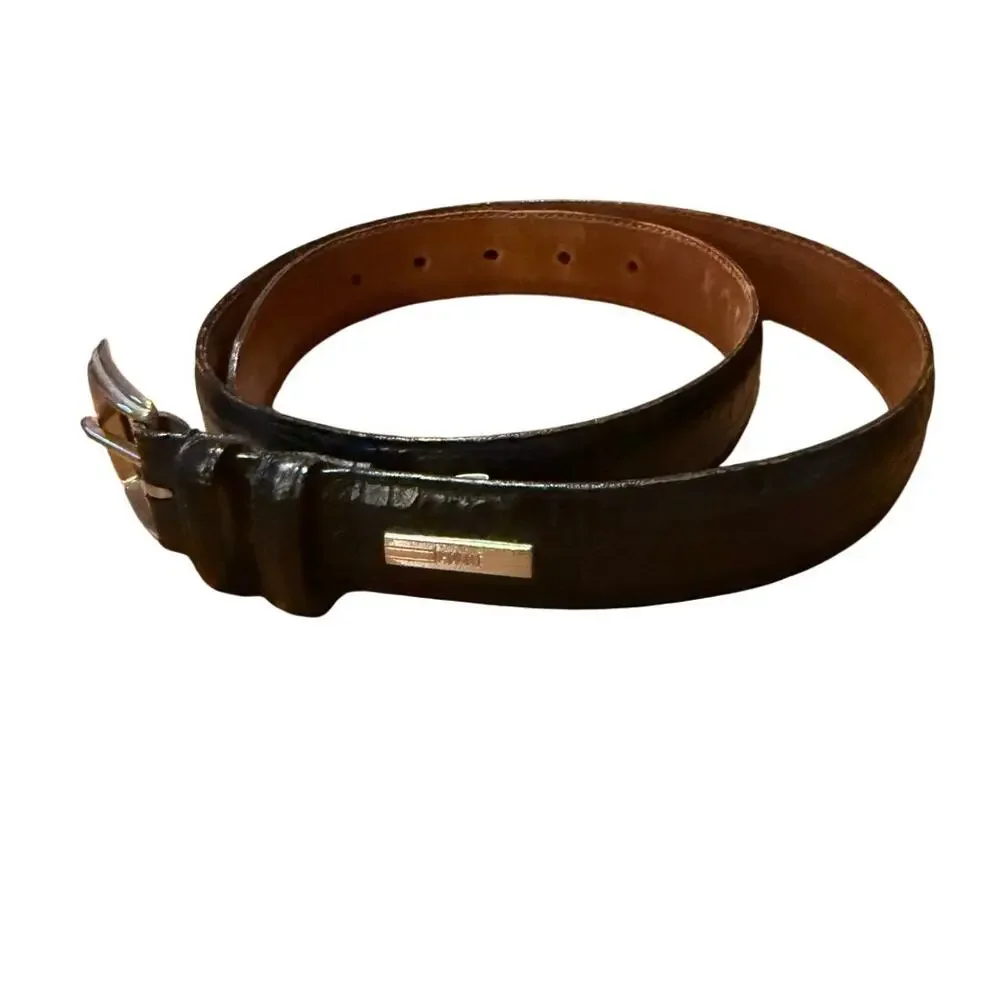 VTG Polo Ralph Lauren Croc Embossed Black Leather Belt Men's Sz. 34